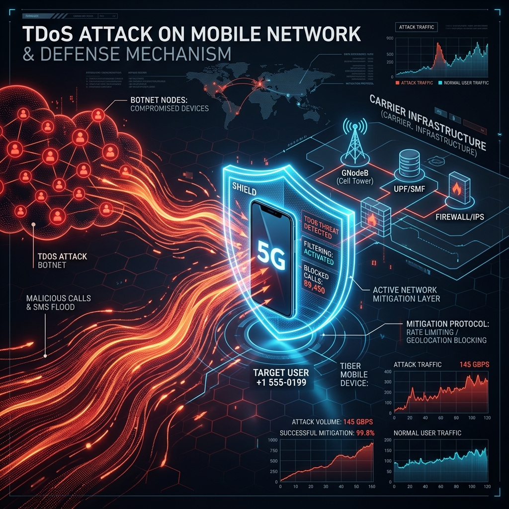 Diagram of how TDoS attacks impact mobile networks