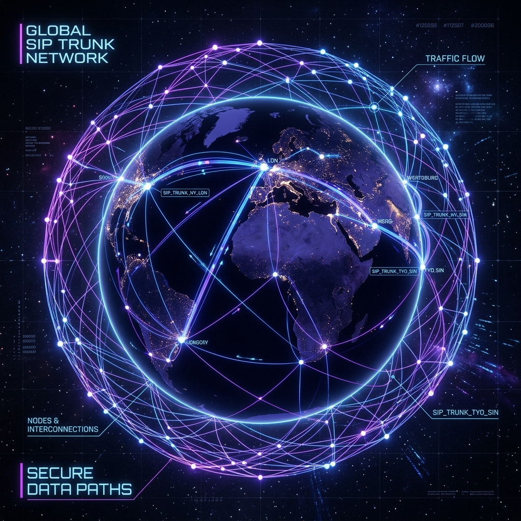 Technical diagram: Call Bomber backend architecture with primary SIP trunking and residential proxies