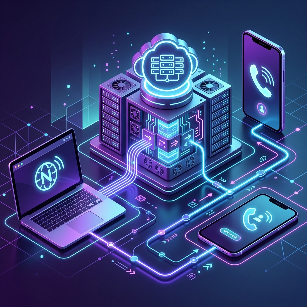 Technical infographic: How a call bomber routes requests through global SIP gateways